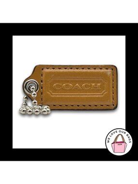 COACH HANG TAG Bag Charm Keychain Fob Honey Brown Leather Nickel 2" Medium